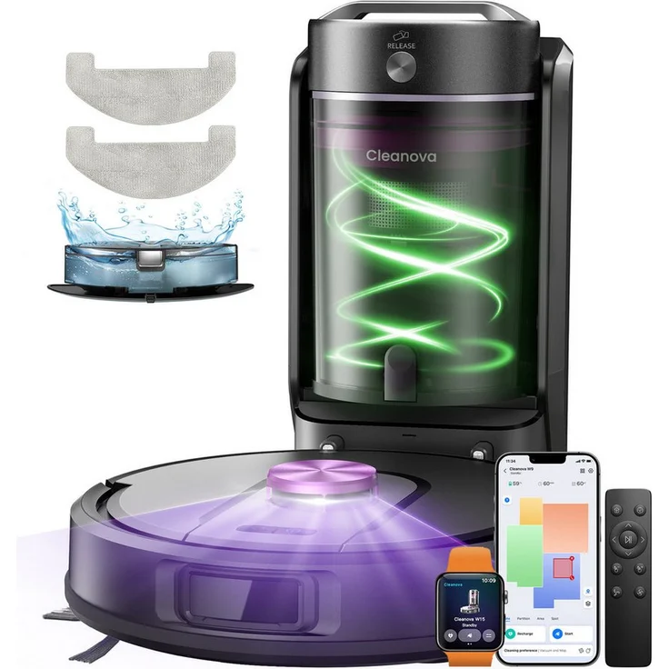 Vactidy Saugroboter W15, 3-in-1 Nass Trocken Saugroboter mit 10.000 Pa Saugkraft, beutellos, mit Absaugstation und LiDAR-Navigation, schwarz