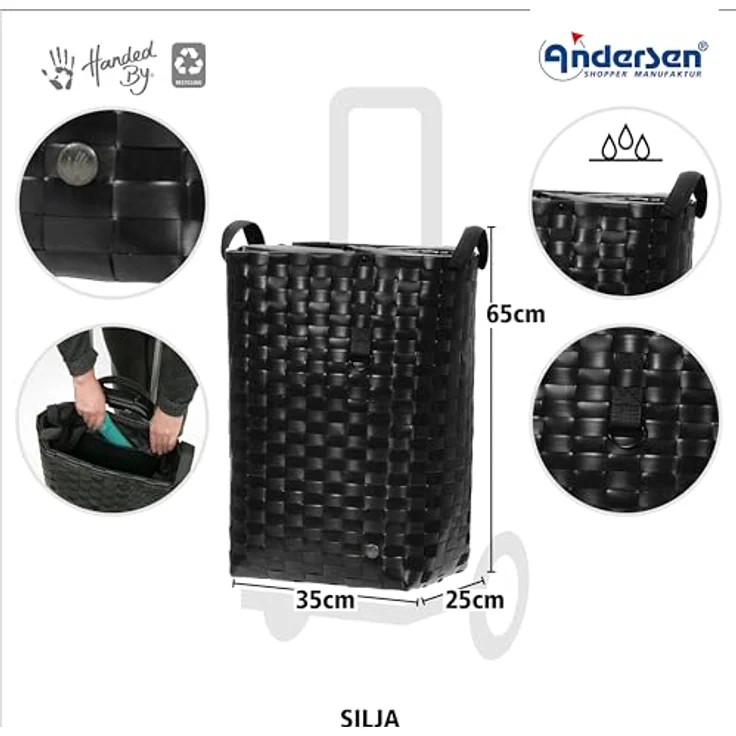 Andersen Shopper Alu Star Shopper Silja, Einkaufstrolley 65 cm, schwarz, 100% Polyester, kompakt und robust – Bild 4
