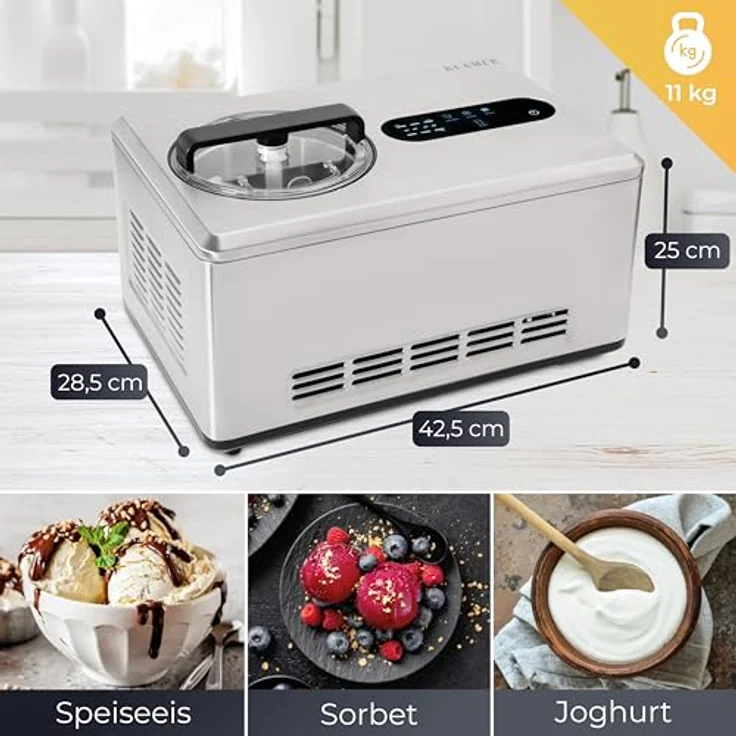 KLAMER 2-in-1 Eismaschine & Joghurtbereiter 2 L, 220 W, Edelstahl, selbstkühlender Kompressor, inkl. Konsistenzsteuerung – Bild 4
