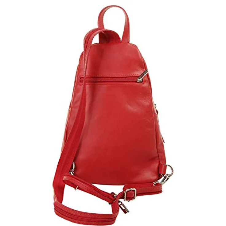 Samantha Look Cityrucksack, echt Leder, Made in Italy, kompaktes Format, trendiger Karabiner, grün – Bild 3