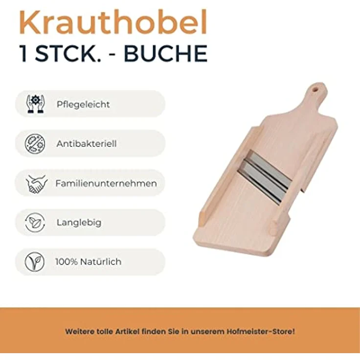 HOFMEISTER® Krauthobel aus Holz, 40 cm, scharfe Klingen schneiden alle Krautköpfe und Gemüsesorten, zur Herstellung von Sauerkraut, Rotkraut & Krautsalat, Gemüsehobel Made in EU – Bild 2