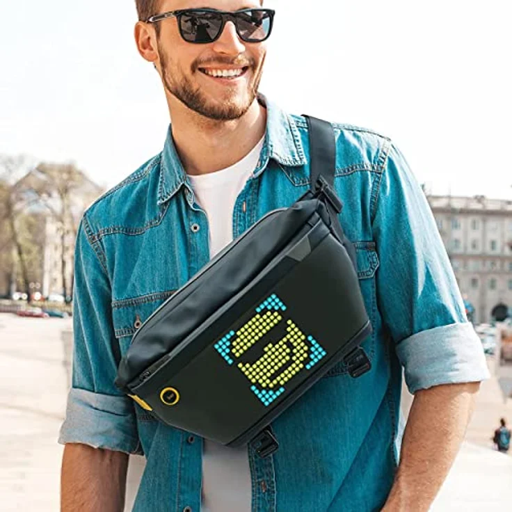 Divoom LED Display Umhängetasche Wasserdicht Schulter Reiserucksack Schwarz Zeitgenössisch – Bild 5