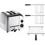 Dualit Classic Toaster Set 3, 2er Toaster mit Brötchenaufsatz und 2 Sandwichzangen, patentiertes ProHeat© Heizelement, stufenloser mechanischer Timer, Überhitzungsschutz, Warmhaltefunktion, Bagelfunktion, handgefertigt in Großbritannien