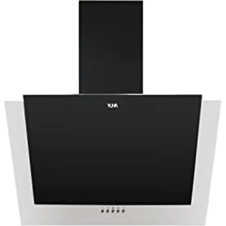 YUNA Dunstabzugshaube JULINA, 60 cm, kopffreie Schräghaube, Abluft/Umluft, 3 Leistungsstufen, schwarze Glas- und Edelstahlfront, 594 m³/h Luftstrom, wandmontierbar