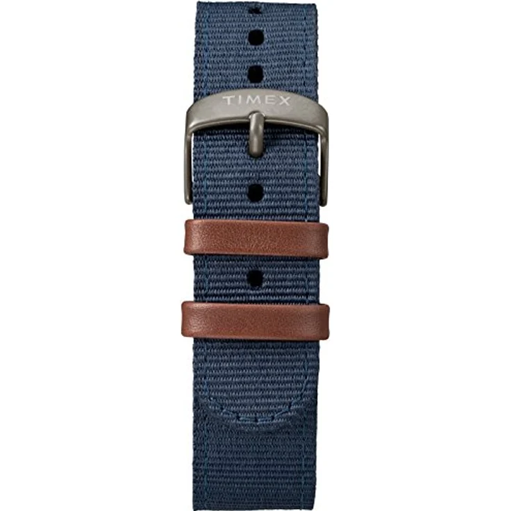 Timex Herren Armbanduhr TW4B141009J, blaues Nylonband mit braunem Echtlederbesatz, 40 mm Gehäuse, Indiglo Leuchtzifferblatt – Bild 3