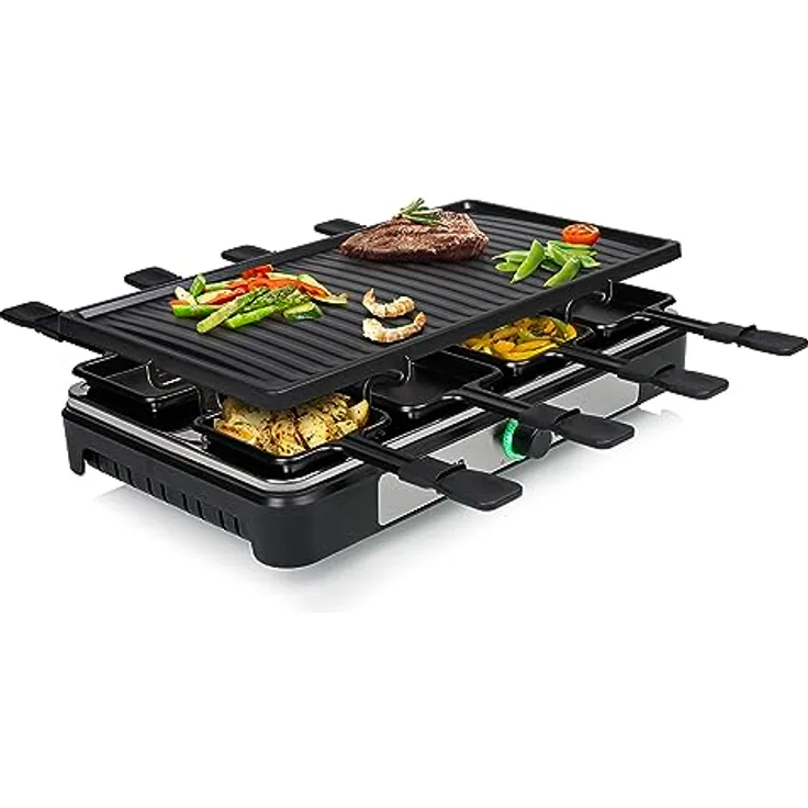 Tristar Raclette – 8 Personen – Kochfläche 42 x 23 cm – Einstellbarer Thermostat mit Lichtring – 1400 W – Schwarz – RA-2746 - Preisvergleich