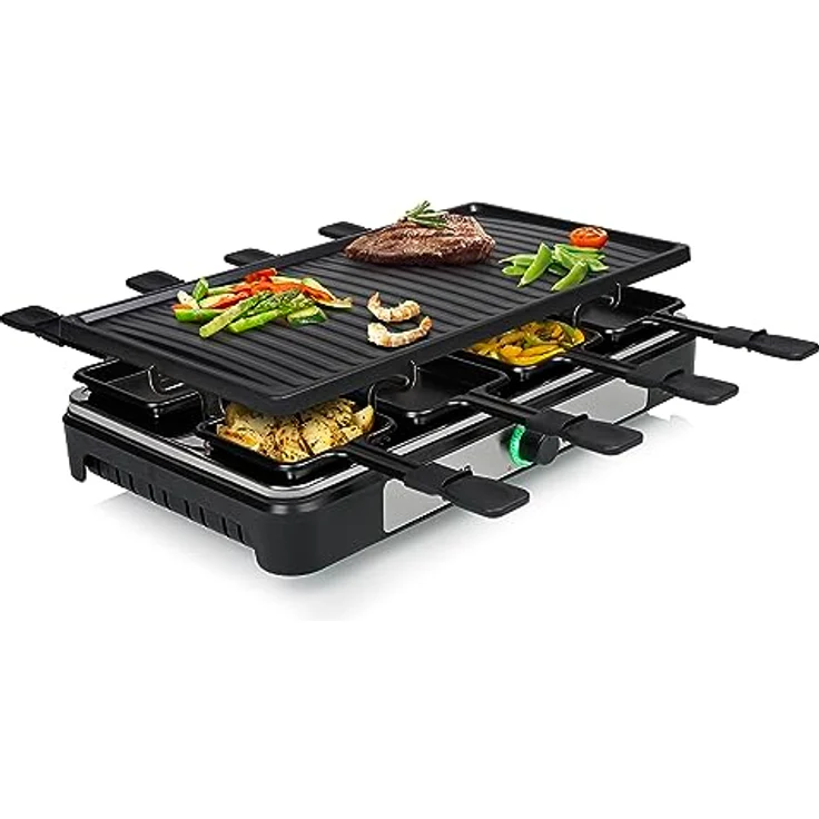 Tristar Raclette – 8 Personen – Kochfläche 42 x 23 cm – Einstellbarer Thermostat mit Lichtring – 1400 W – Schwarz – RA-2746 - Preisvergleich – Bild 1