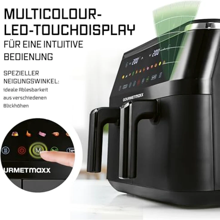 GOURMETmaxx Doppelkammer-Heißluftfritteuse 2 x 4,5 l mit Touchscreen, 12 Programmen und 3100 W Leistung – Bild 2