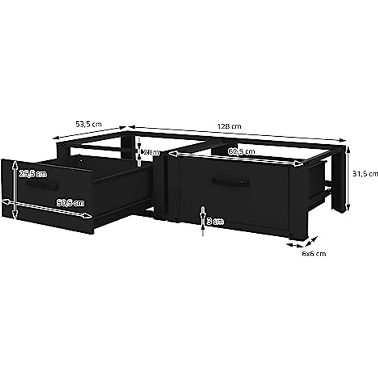 ML DESIGN modern living Doppel Waschmaschinen Untergestell mit 2 Schubladen, Schwarz, 128x53,5x31,5 cm, 2-Fach 2x150kg, Stahl, Doppelpodest Sockel Erhöhung – Bild 5