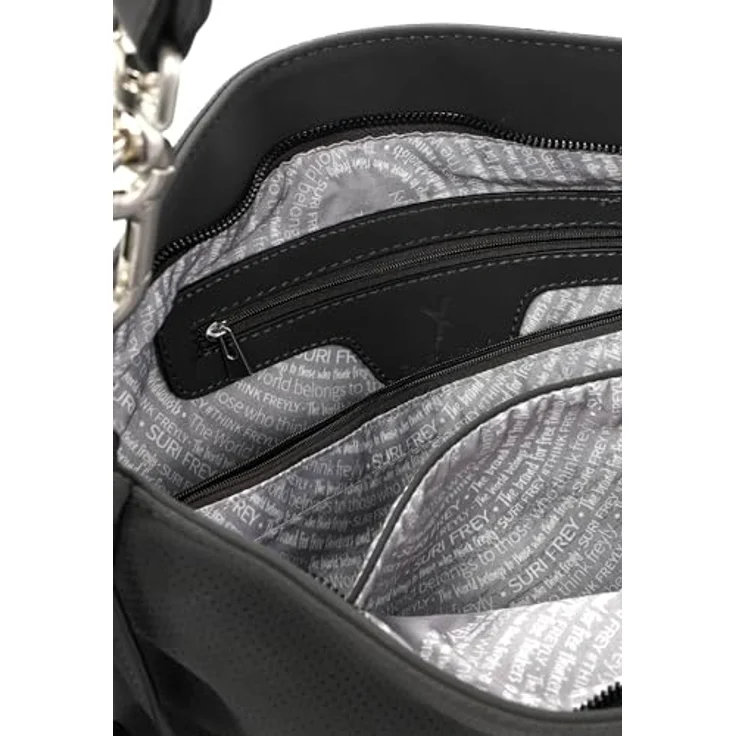 SURI FREY SFY Romy Beutel, Umhängetasche in Grau mit Lasercut-Optik, längenverstellbarem Umhängeriemen und Reißverschlussfächern – Bild 5