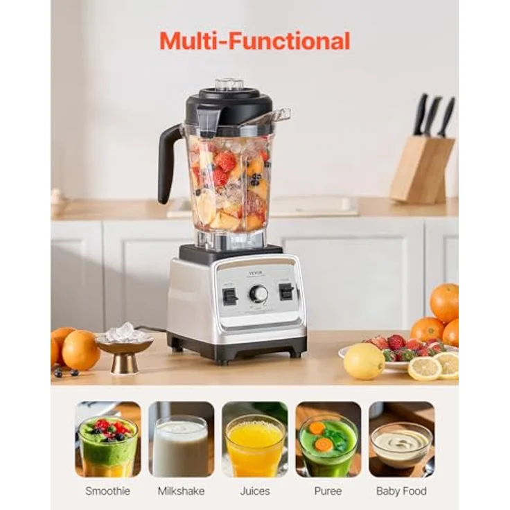 VEVOR Standmixer Smoothie Maker, 1600 W, 2,5 L professioneller Mixer mit leistungsstarkem Motor, multifunktional für Smoothies, Milchshakes und Säfte, BPA-frei – Bild 4