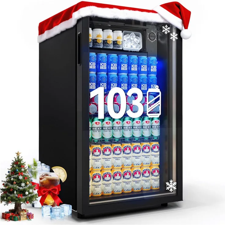 HOMALL BC-98 Getränkekühlschrank, 85L mit Glastür, LED-Beleuchtung, leise, 82 cm hoch, 44 cm breit, für Soda/Bier/Wine, ideal für Zuhause und Büro