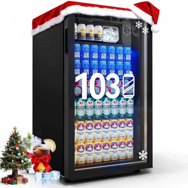 HOMALL BC-98 Getränkekühlschrank, 85L mit Glastür, LED-Beleuchtung, leise, 82 cm hoch, 44 cm breit, für Soda/Bier/Wine, ideal für Zuhause und Büro