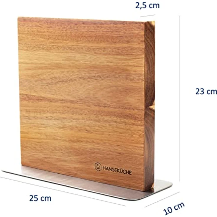 Hanseküche Messerblock magnetisch aus Akazienholz - Doppelseitiger Messerhalter ohne Messer mit Magnet aus Holz Messerbrett beidseitig (Metallboden) – Bild 4