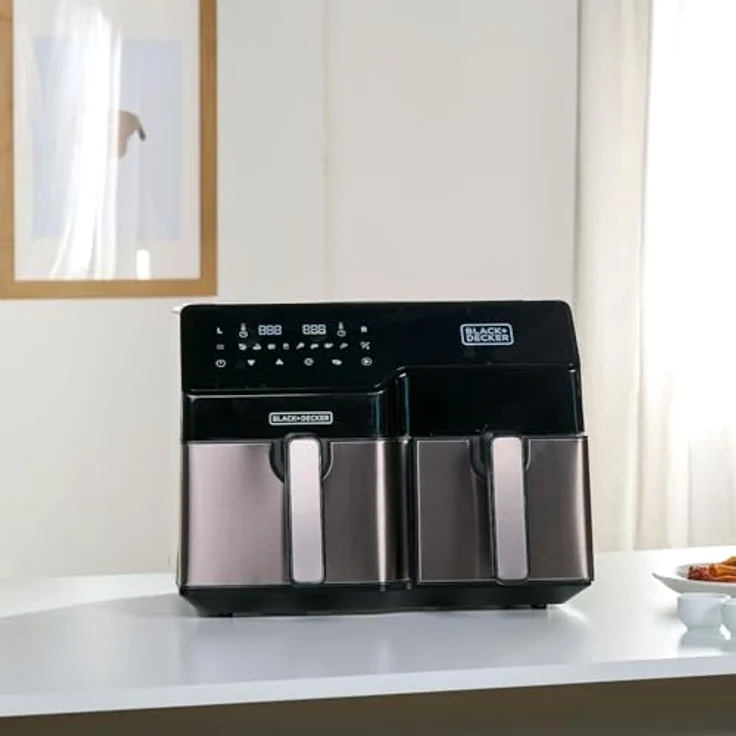 BLACK+DECKER BXAF9000E Heißluftfritteuse 2500W | 9L Volumen | 8 Programme | Touch-Display | Temperatur 80-200ºC | Double Cooking - Silber – Bild 2