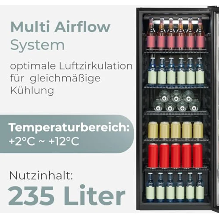 BOMANN Getränkekühlschrank KSG 7292, 143 cm, 236 Liter Nutzinhalt, MultiAirflow-System, Energieklasse C, beleuchtet, rechts anschlagbar – Bild 6