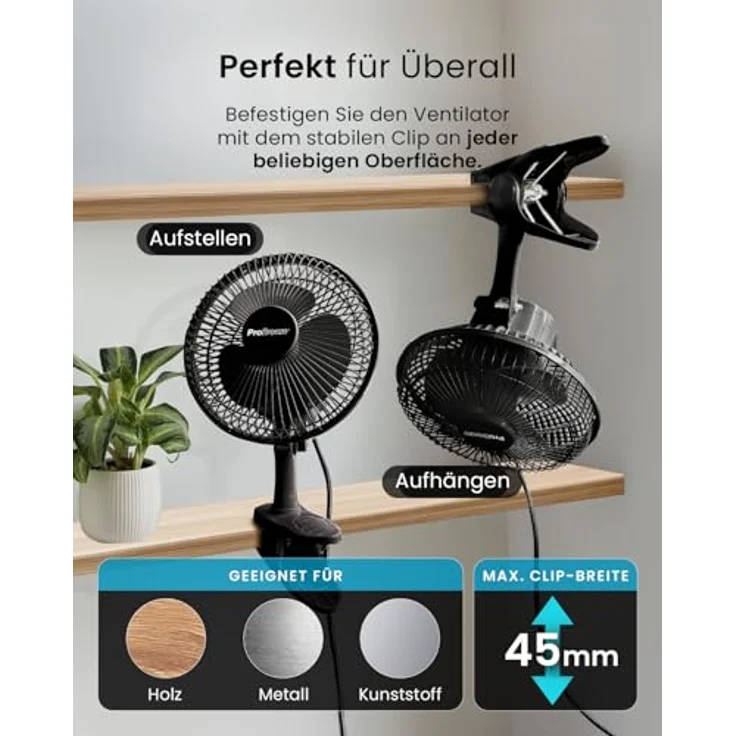 Pro Breeze Mini Ventilator mit Clip, 15 cm Durchmesser, 2 Geschwindigkeitsstufen, leiser Betrieb, 360° Rotation, ideal für Schreibtisch, Schlafzimmer und Growbox – Bild 4