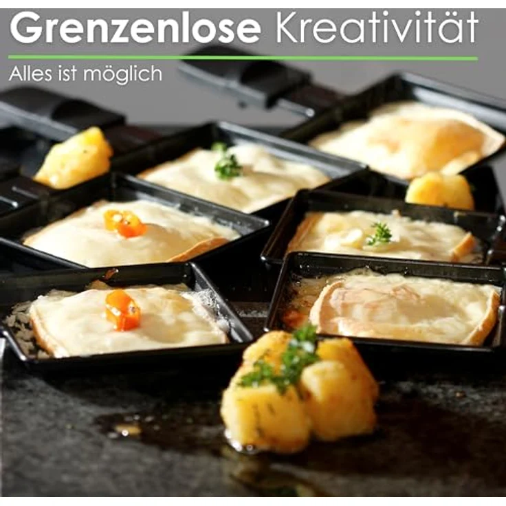 Raclette Grill mit Fondue Set | Raclette Gerät | 8 Personen | Tischgrill | Party Grill | Elektro Grill | Raclettegrill | Massive Naturstein- und beschichtete Grillplatte | Heizelement aus Edelstahl – Bild 4