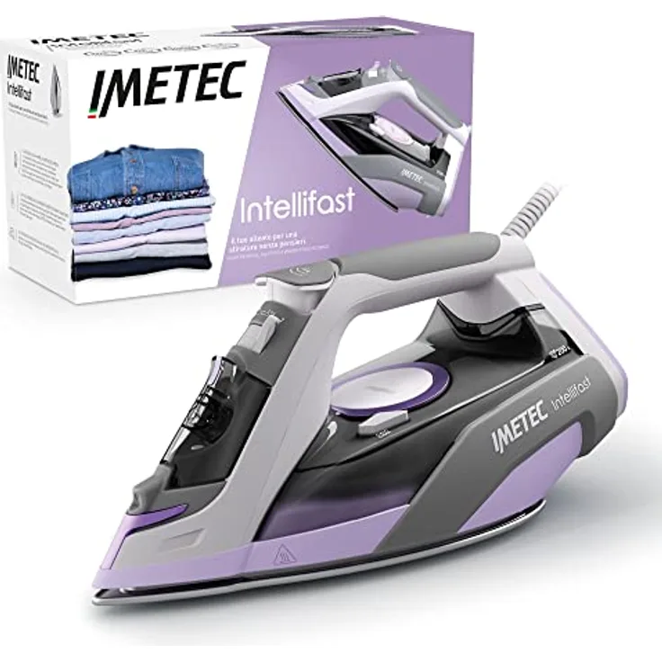 Imetec Intellifast, Dampfbügeleisen,Ceramic Diamond Bügelsohle,Intelli System Technologie,Automatische Dampf und Temperatureinstellung,Dreifacher Anti-Kalk-Schutz, 2400 W,1.90 m Kabel