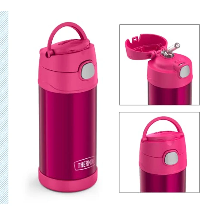 THERMOS kids FUNTAINER STRAW BOTTLE 0,35l, pink, Edelstahlflasche mit Strohhalm, 12h Kälteschutz, absolut dicht, spülmaschinenfest – Bild 2