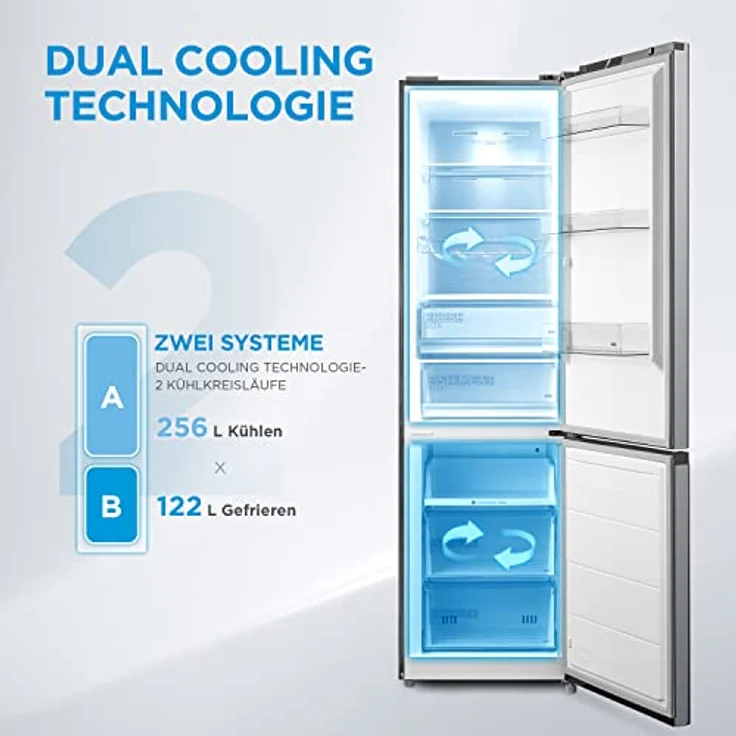 Midea MDRB521MGB02 Kühl-/Gefrierkombination/NoFrost/Inverter Kompressor/Metal Cooling/Niedrigtemperaturzone/180° Verstellbare Gefrierfach-Schublade/201 cm hoch/256 L Kühlteil/122 L Gefrierteil – Bild 4