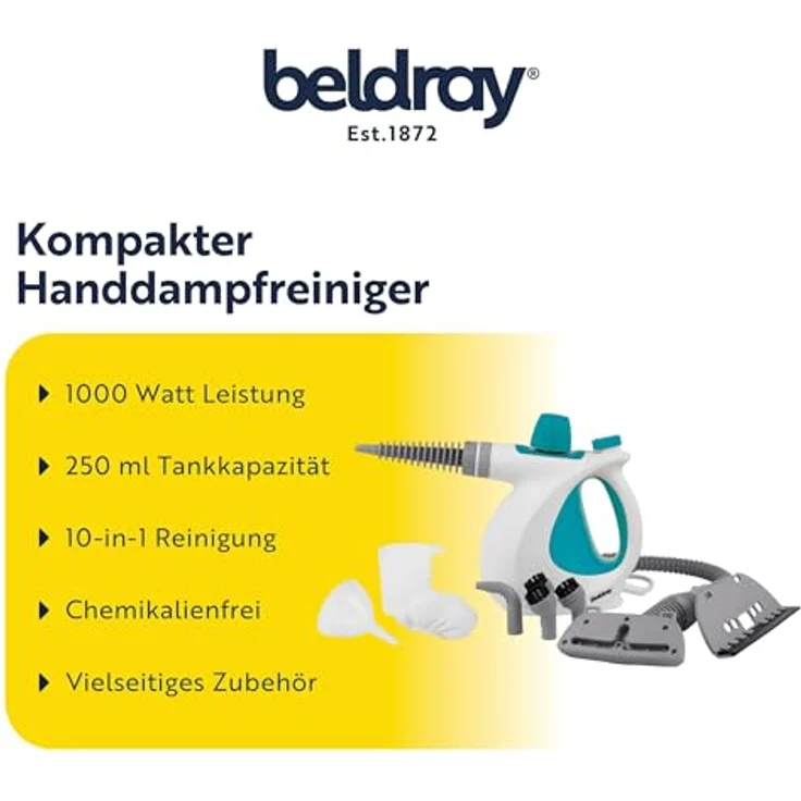 Beldray BEL0701TQN-VDE Dampfreiniger, 1.000 Watt, 3 bar Dampfdruck, weiß-türkis – Bild 3