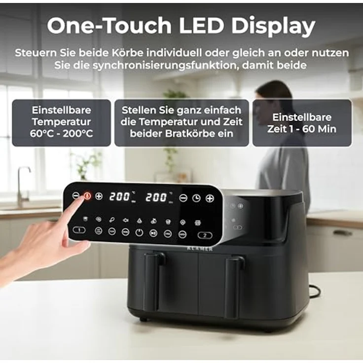 KLAMER Heißluftfritteuse 3000 W, gesunde Fritteuse mit einstellbarer Gartemperatur und Heißluftzirkulation – Bild 5