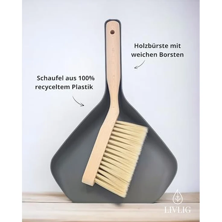 LIVLIG Kehrgarnitur, Set aus Holzbesen und Kehrschaufel aus 100% recyceltem Kunststoff, für Innen- und Außenbereich, Made in Europa – Bild 4