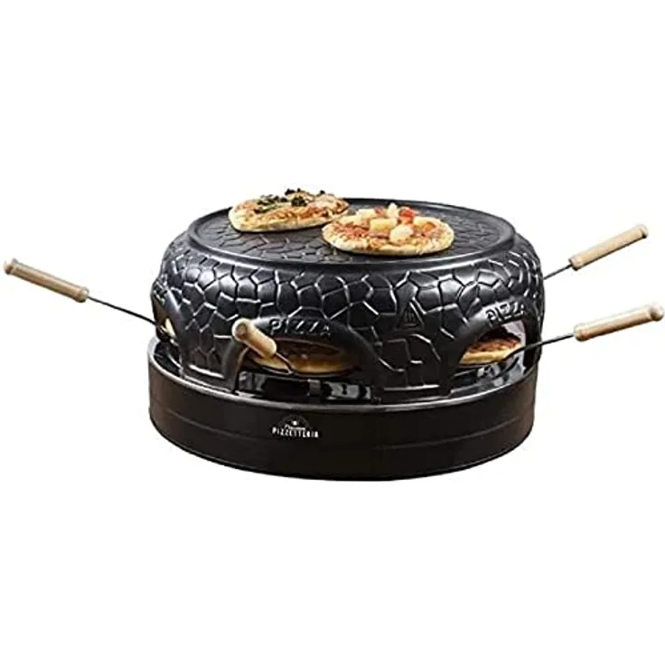 Bestron Pizzaofen für bis zu 4 Personen, Pizza dome für kleine Pizzen (Ø 10 cm), mit Keramik-Kuppel, ca. 10 Minuten Garzeit, 800 Watt, Farbe: Schwarz