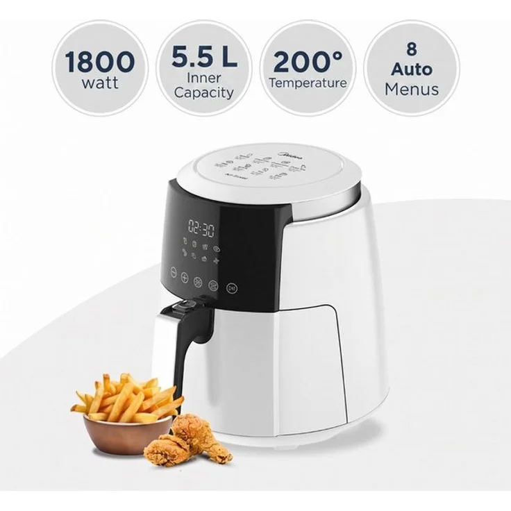 Opviq Heißluftfritteuse HAF-02, 1500 W, 3,9 L, 8 Programme, Rapid-Air-Technologie, bis 200 °C, weiß