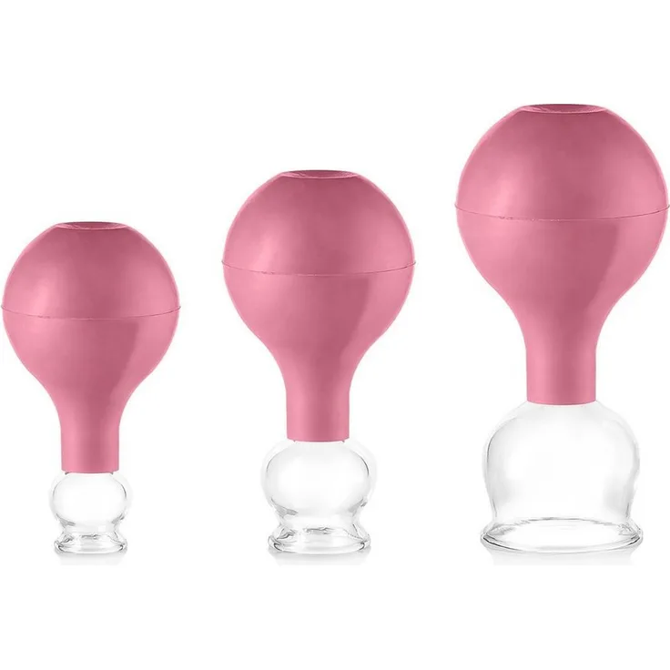 pulox Vakuum-Massager Schröpfgläser Set aus Echtglas 3 Stück - 2,5cm, 3,2cm, 4cm, blau
