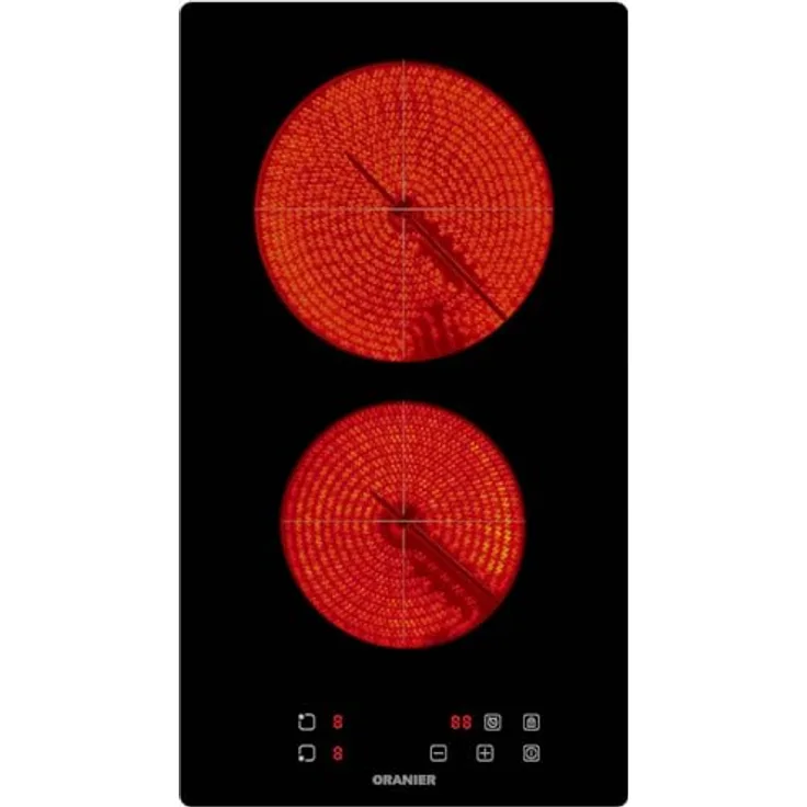 Oranier KFC131, 30 cm autarkes Domino Glaskeramikkochfeld mit 2 Kochzonen, Touch Control, roter LED-Anzeige, 9 Leistungsstufen & 2-facher Timerfunktion