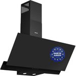 Wiggo A942G Dunstabzugshaube 90cm kopffrei I Abluft Umluft Dunstabzug 626m³/h - Touch-Display 4 Stufen I Energieeffizienzklasse A Schräghaube inkl. 2x Kohlefilter I Abzugshaube Glasfront schwarz