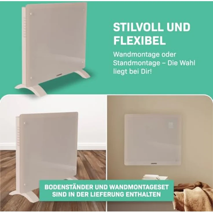 VONROC Glass convector heater 1000W, WiFi-fähig, beige mit LED-Anzeige für Räume bis 12 m² – Bild 5