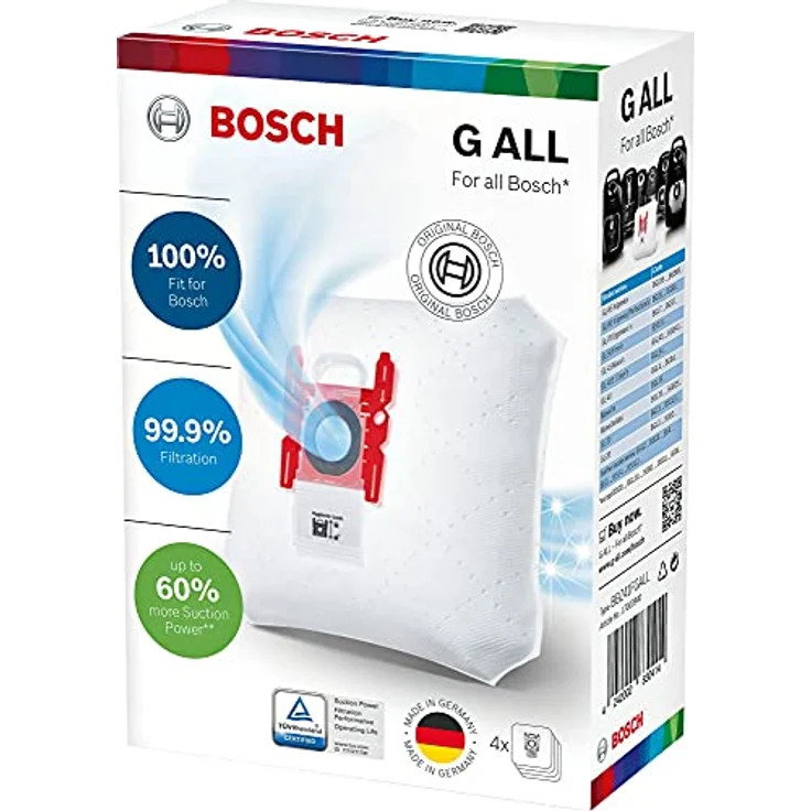 Bosch Haushalt Power Protect BBZ41FGALL, Staubsaugerbeutel mit 99,9% Feinstaub-Filterung, reißfestem Vliesmaterial, für alle aktuellen Bosch Staubsauger – Bild 1