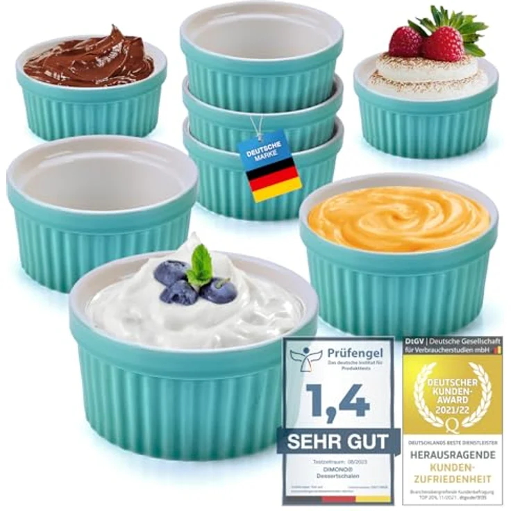 Dimono® 8er Set Dessertschalen, 170 ml, ofenfeste Keramik, gefrierschrankgeeignet, stapelbar, für Muffins und Desserts – Bild 1