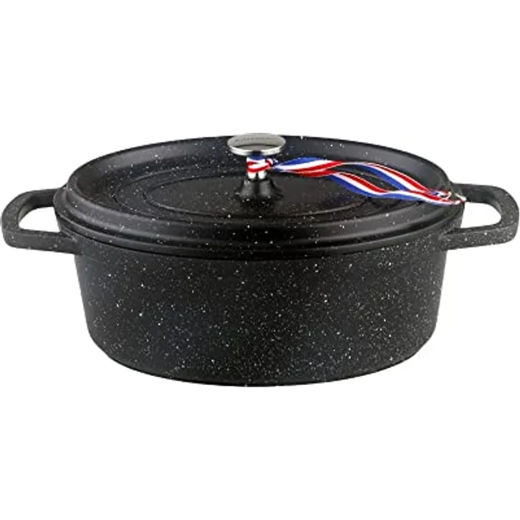 Kamberg 0008197 – Schmortopf 26 cm Durchmesser, oval, schwarz – Aluminiumguss – Beschichtung in Steinoptik – Für alle Herdarten, auch Induktion – PFOA‑frei, Aluminium