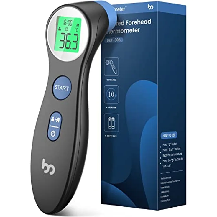 Fieberthermometer für Babys, Kinder und Erwachsene, kontaktloses Stirnthermometer Infrarot Thermometer mit sofortiger genauer Ablesung, Fieberalarm, Schwarz, Lcd