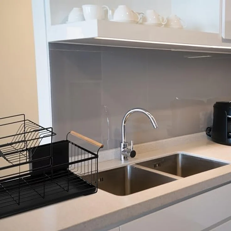 Retoo Abtropfgestell Einlagige Geschirr Abtropfständer, Geschirrabtropfer Drip, Tropfschale, Geschirrabtropfgestell, Besteckhalte, Besteckständer mit Herausnehmbarem Tablett, 49x29,2x18,3cm – Bild 3