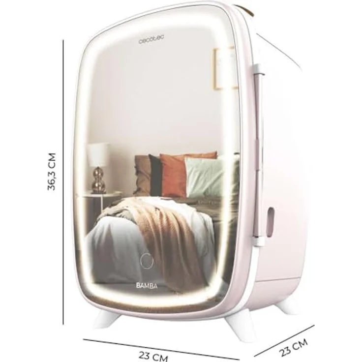 Cecotec Bamba CoolingBeauty 6000, Kleiner Kosmetik-Kühlschrank 6L mit Spiegeltür und LED-Licht, Kühlung bis 10ºC, rose – Bild 3