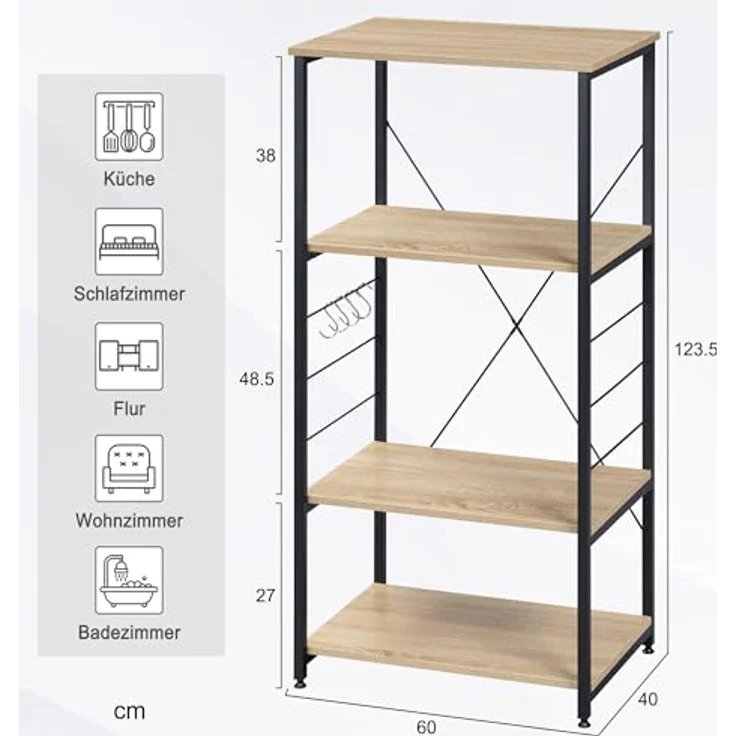 WOLTU Küchenregal Standregal aus Holz und Stahl 60x40x123,5cm eiche hell – Bild 4