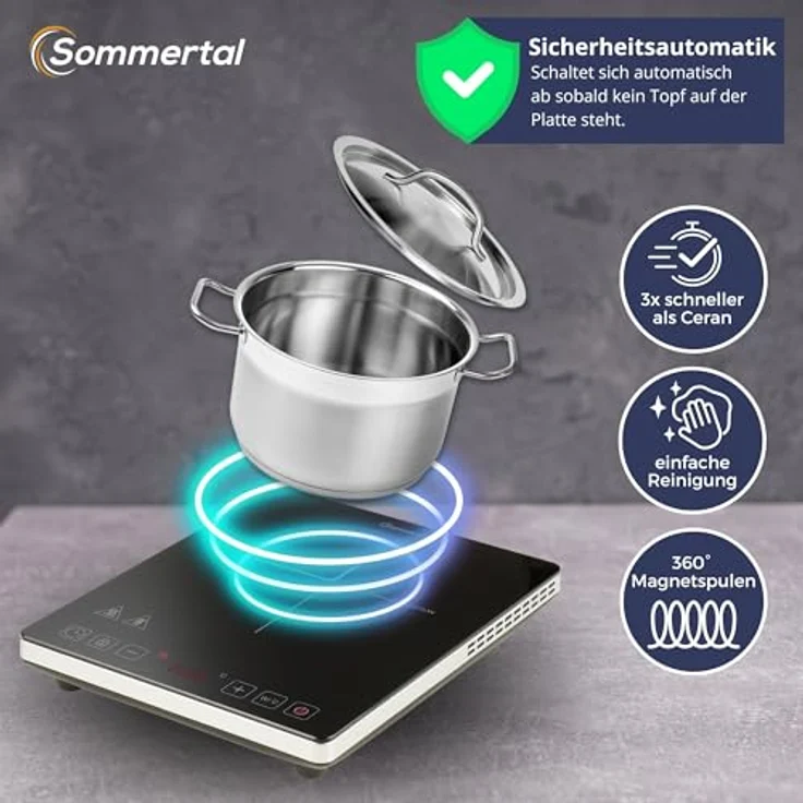 Sommertal Induktionskochfeld 1 Platte 2000W, super slim Design, Touch-Bedienung, Sicherheitsautomatik – Bild 8