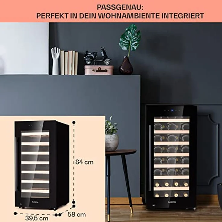 Klarstein Barossa 38 Uno Weinkühlschrank, freistehend, schwarz, 38 Flaschen, 1 Temperaturzone, Touch-Display, Energieklasse F – Bild 7