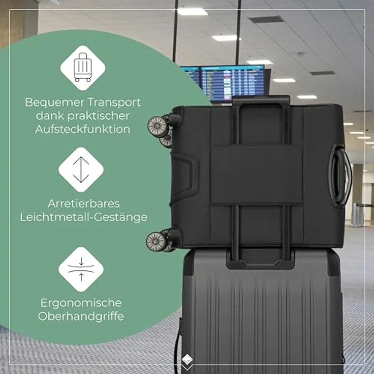 Travelite Jetpack Handgepäck Koffer, 4 Rollen, 55x40x20 cm, 37 l, integriertes Zahlenschloss, schwarz, superleichtes Weichgepäck mit Aufsteckfunktion, ideal für Condor + Ryanair – Bild 5