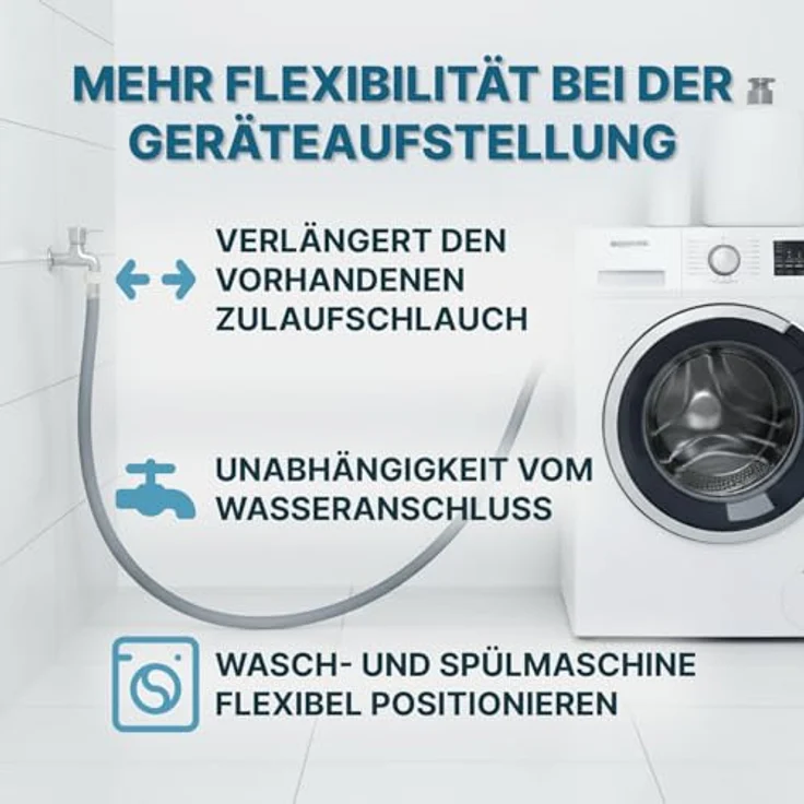 Boni-Shop Universal Zulaufschlauch 3m Verlängerung – Premium EPDM-Gummi, Leckfrei, Verstärkte Dichtungen, Einfache Installation für Waschmaschine & Geschirrspüler – Bild 2
