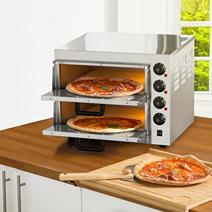 VERTES Gastro Pizzaofen FA6-P02, professioneller Steinofen mit Doppelkammer, 3000W, Temperaturbereich 50-350°C, Timerfunktion und Beleuchtung, Edelstahlgehäuse – Bild 7