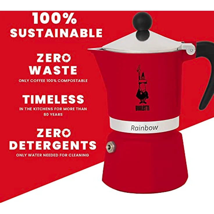 Bialetti Rainbow Espressokocher, Aluminium, rot, 3 Tassen – Bild 5