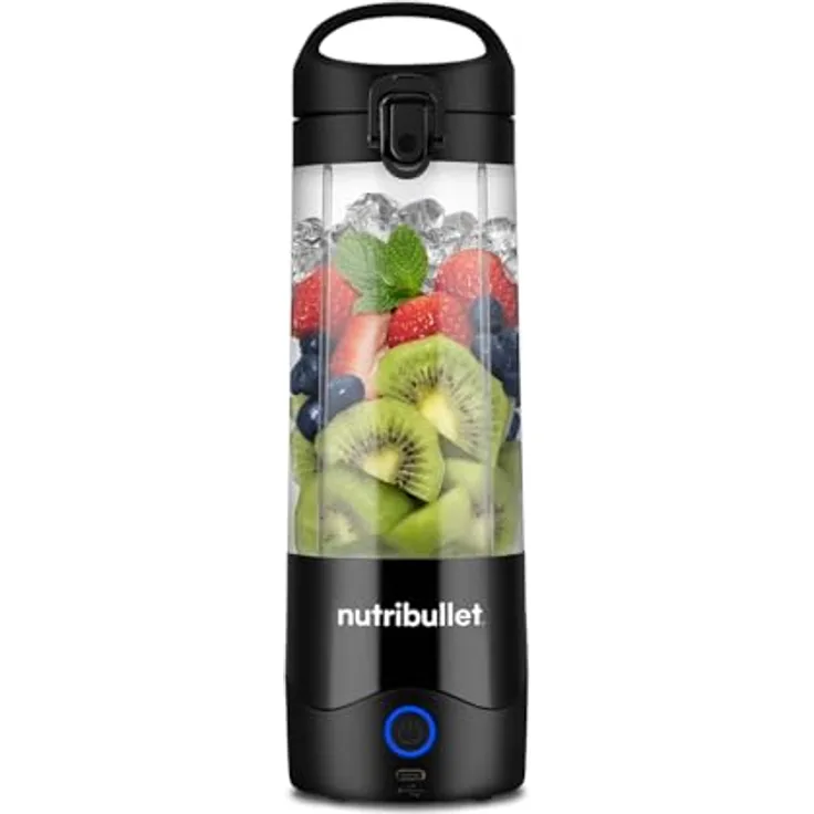 NutriBullet Tragbarer 60-W-Mixer in Schwarz – Leistungsstarke Extraktorklinge, 590-ml-Tasse, To-Go-Deckel, USB-C-Ladekabel - über 15 Mischzyklen