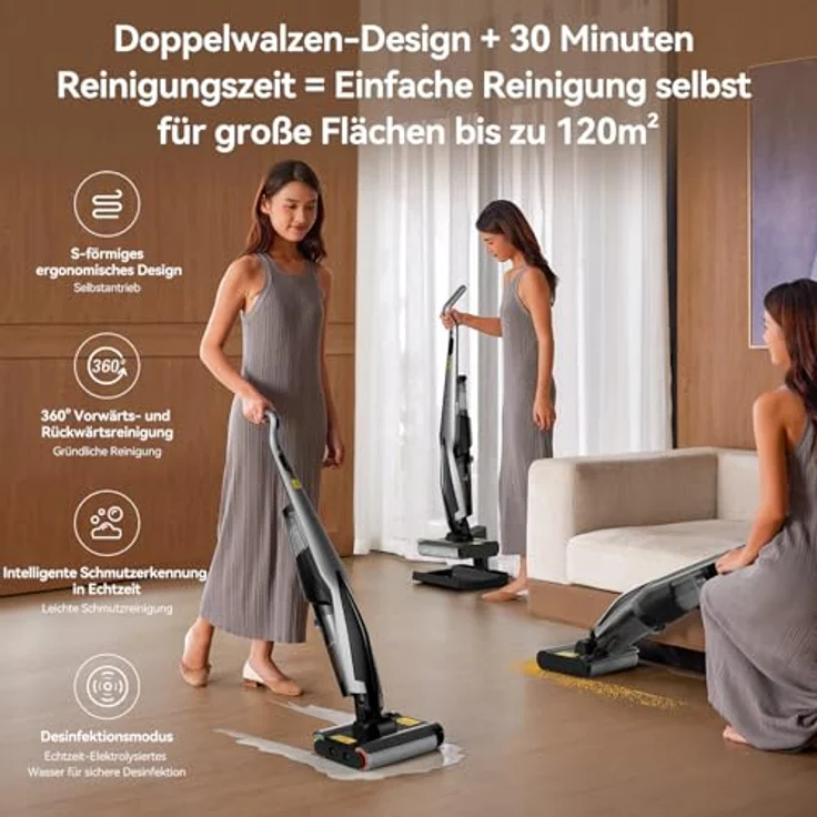 "Deerma Hand- und Stielstaubsauger DEM-VX96W Nass-Trockensauger, 160 W - Innovative randlose Walzenbürste, elektrolytische Wassersterilisation" – Bild 4