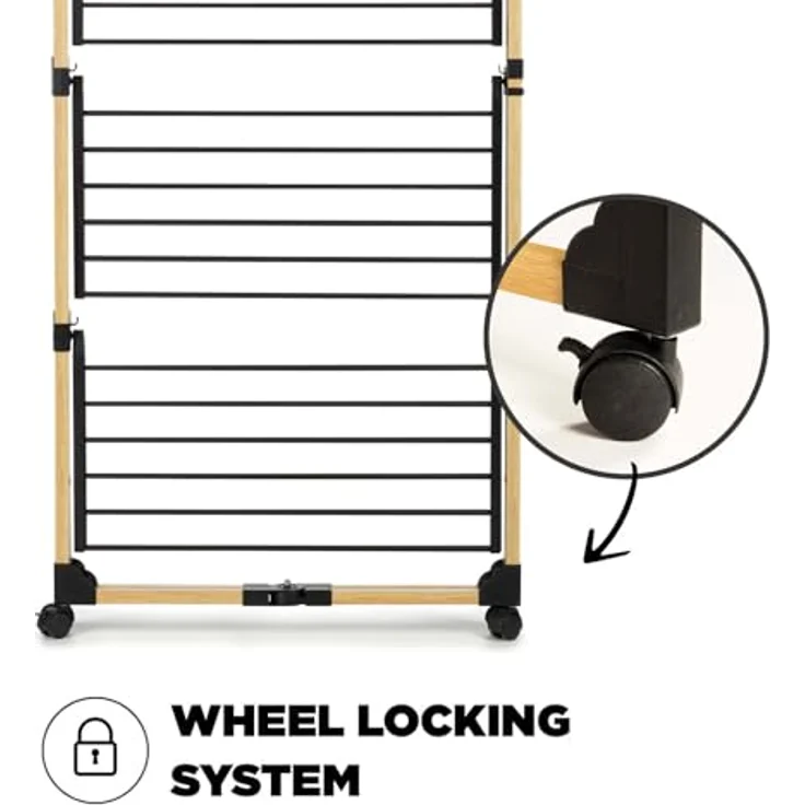 Vitapur Faltbarer Wäscheständer | Standtrockner 69x136x69 cm | Stabile Räder | Bis zu 20 kg Wäsche | Ideal für kleine Wohnungen | Schwarz – Bild 3